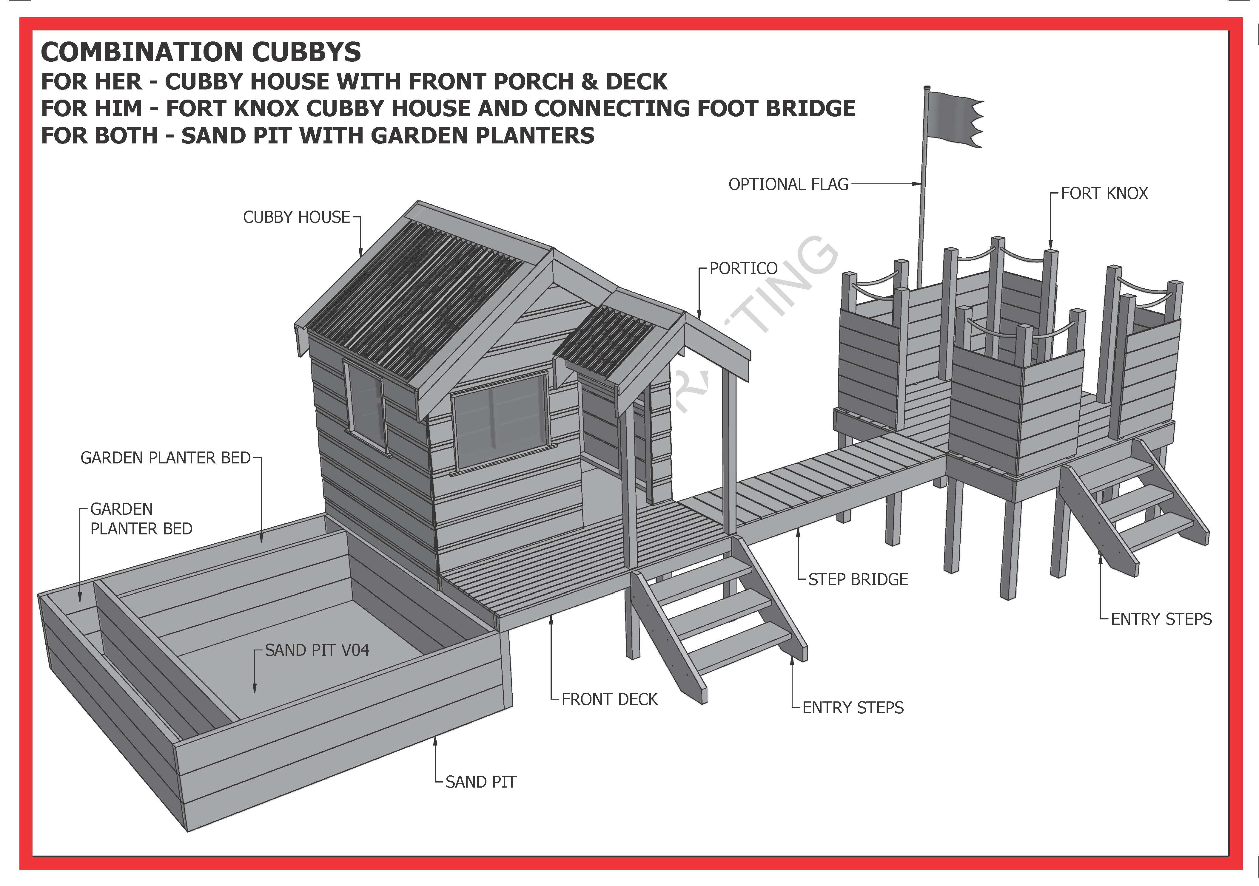 CUBBY HOUSE & FORT & SAND PIT COMBO - Build With Your Kids ... diagram of garden beds 